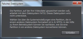 Magix Video Deluxe Felermeldung: Falsches Dateisystem FAT32 NTFS